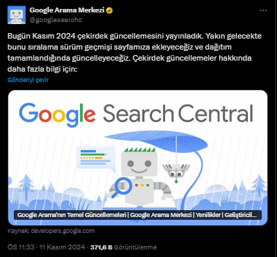 Google Search Central Kasım 2024 Çekirdek Güncellemesini Yayınladı