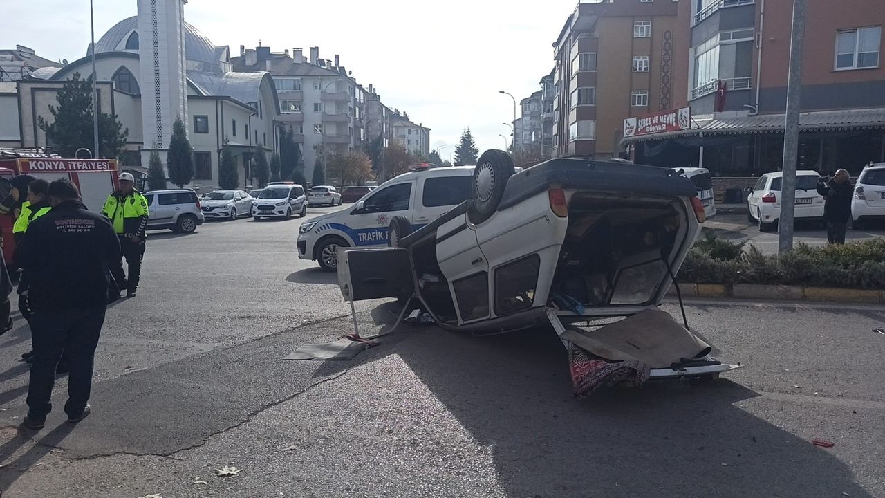 Konya'da Otomobil Takla Attı Dede Torun Yaralandı 3