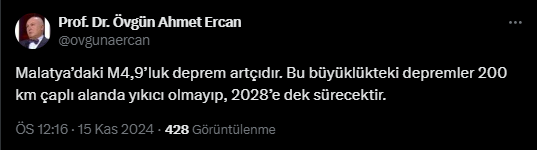 Malatya Depremi Sonrası Ahmet Ercan Uyardı!