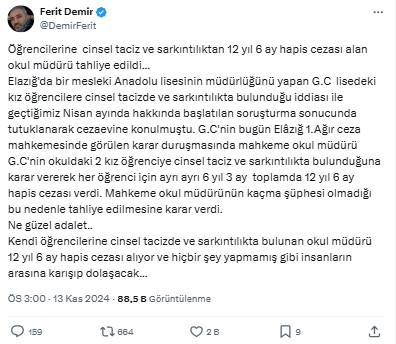 Öğrencisine Sarkıntılıktan 12 Yıl Hapis Cezası Alan Okul Müdürü Tahliye Edildi 2