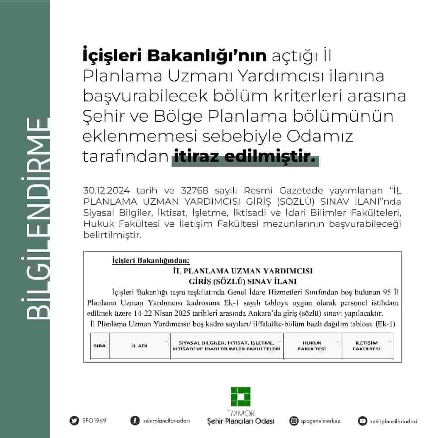 TMMOB Şehir Plancıları Odası'ndan İçişleri Bakanlığı'na İtiraz