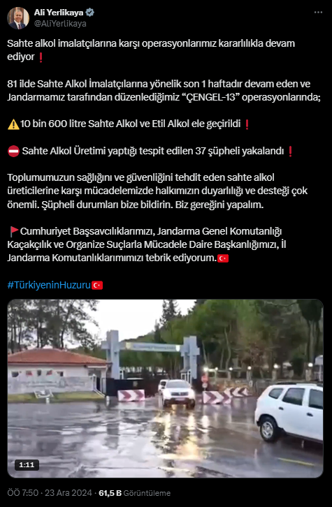 81 İlde Operasyonda 11 Bin Litre Sahte Alkol Ele Geçirildi