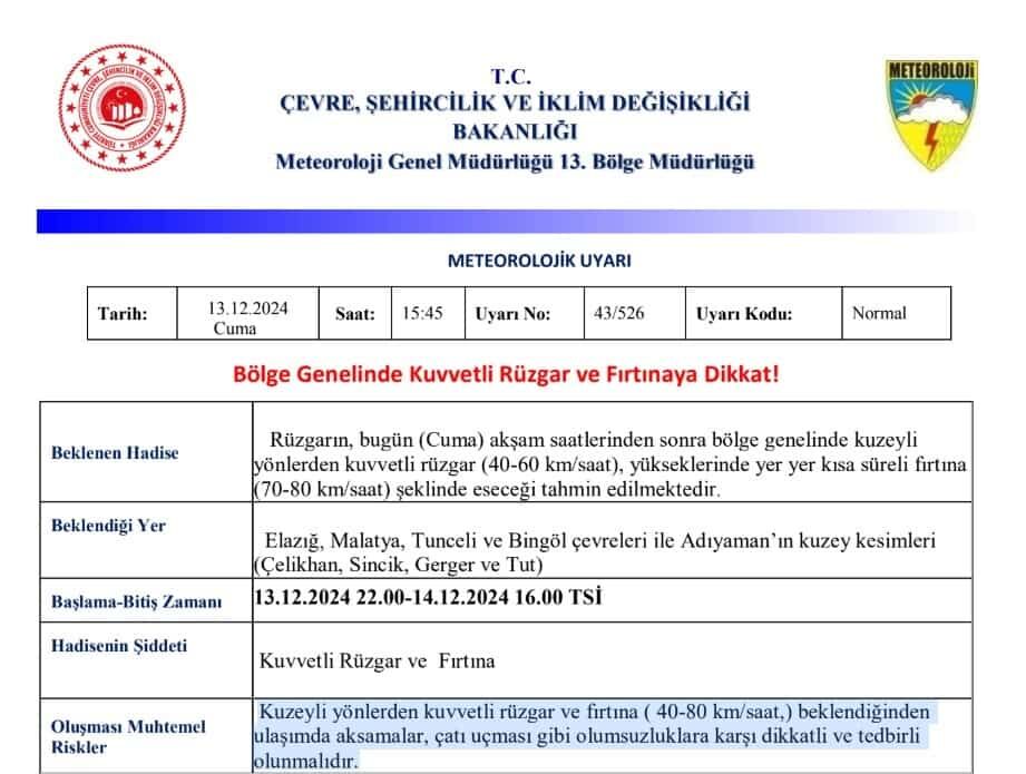 Meteoroloji 5 ilde şiddetli rüzgar alarmı verdi