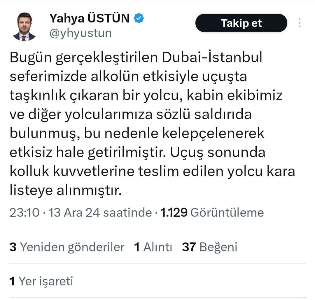 THY Uçağında Alkollü Yolcu Ortalığı Birbirine Kattı! “Türkiye’yi Satın Alırım”