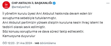 Chp Antalya İl Yöneticisi Önce Tutuklandı Sonra İhraç Oldu 2