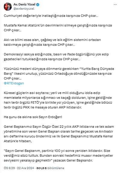 Chp Sözcüsü Deniz Yücel Fetö Ile Yol Yürüyen Pkk Ile Masaya Oturan Akp İktidarıdır 2