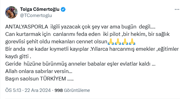 Cömertoğlu: “Yazacak Çok Şey Var Ama Bugün Değil”