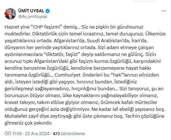 Ümit Uysal: ‘Kravat Takmanız Örümcek Kafalı Olduğunuzu Örtmez’