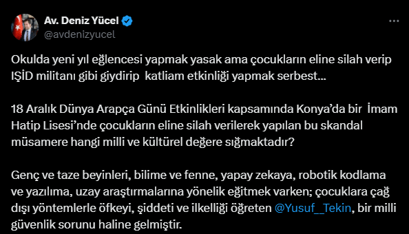 Deniz Yücel: “Milli Eğitim Bakanı Güvenlik Sorunu Haline Gelmiştir”