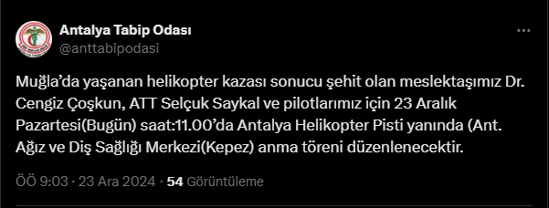 Helikopter Kazasında Hayatını Kaybedenler İçin Anma Töreni Düzenlenecek