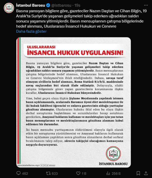 İstanbul Barosu Başkanı ve Yönetimine "Terör Propagandası" Soruşturması