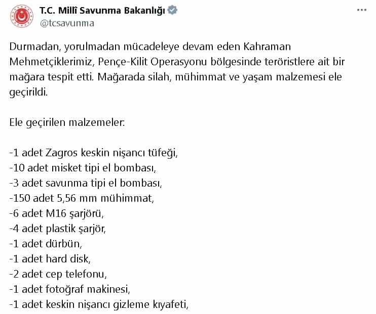 MSB Ter*ristlere ait Çok Sayıda Mühimmat Ele Geçirdi