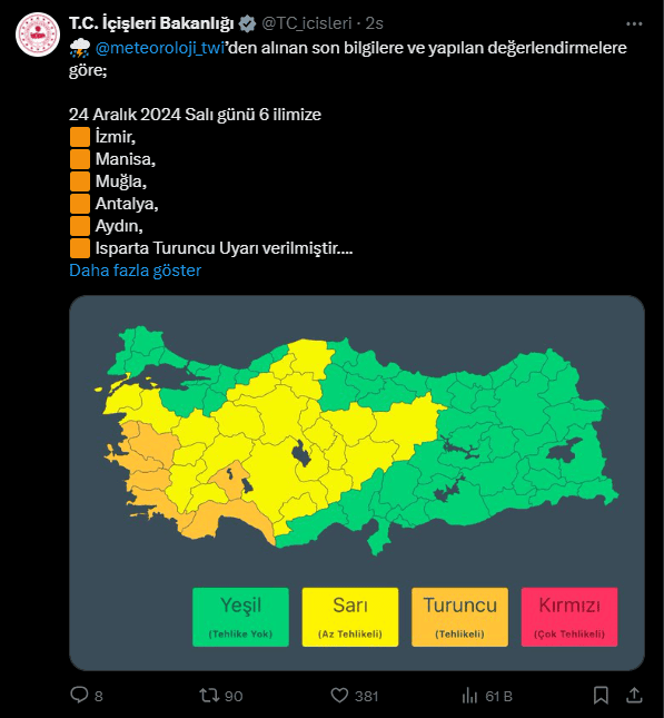 Meteoroloji Antalya Dahil 6 İlde Turuncu Kodlu Uyarı Yaptı