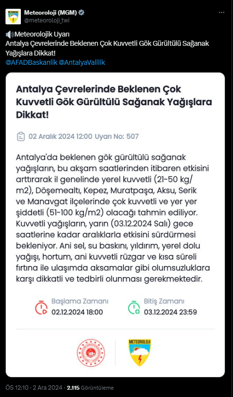 Meteoroloji Uyardı: Antalya'da Şiddetli Yağış Alarmı!