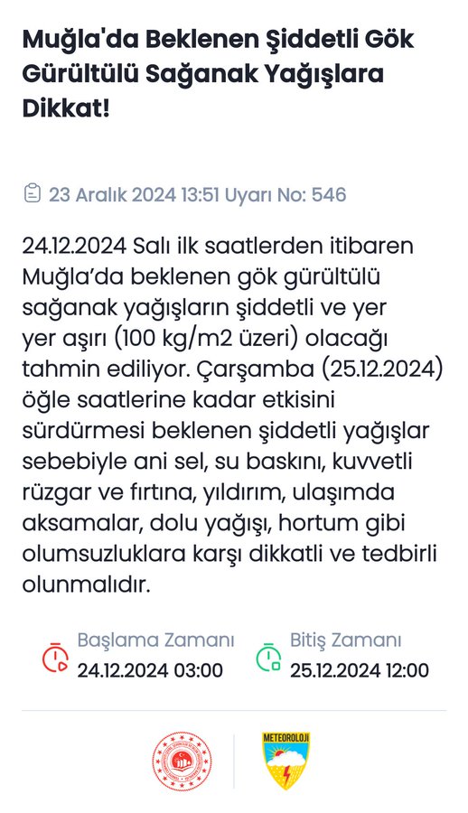 Meteoroloji Uyardı: Muğla'da Şiddetli Yağış ve Sel Bekleniyor