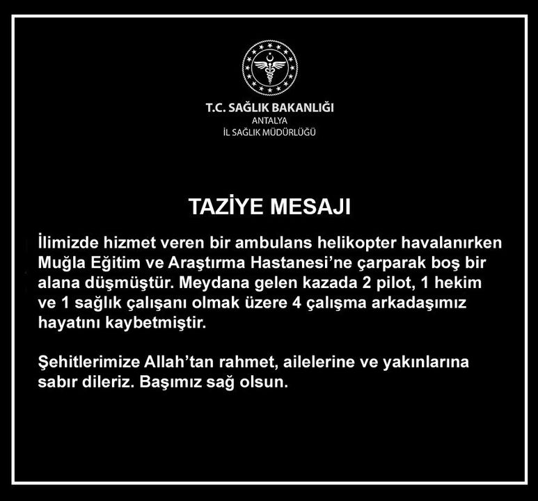 Muğla'daki Ambulans Helikopter Kazası Antalya'yı Yaktı! İl Sağlık Müdürlüğü'nden Açıklama 3 Result