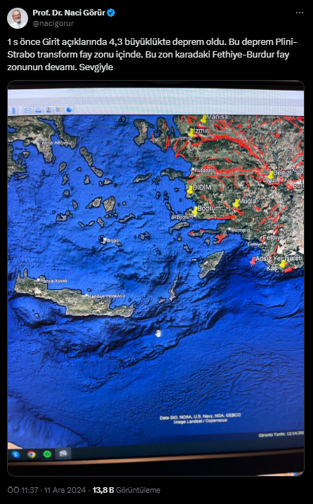 Naci Görür'den Akdeniz'de Yaşanan Deprem Sonrası Açıklama