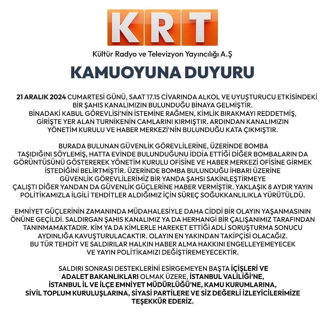 Saldırı Sonrası KRT TV'den İlk Açıklama