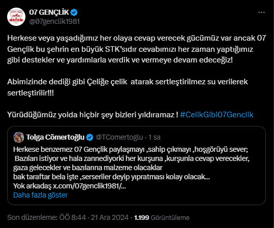 Tolga Cömertoğlu'ndan 07 Gençlik'e Destek Açıklaması