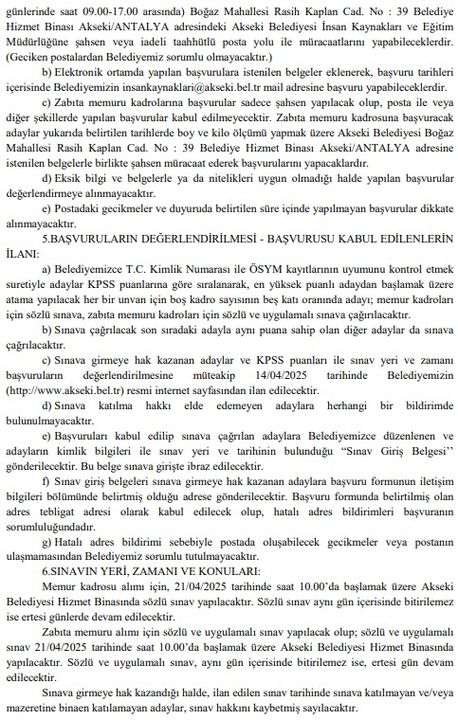 Akseki Belediyesi Mimar Ve Zabıta Alacak! Personel Alımı Başvuru Şartları 4