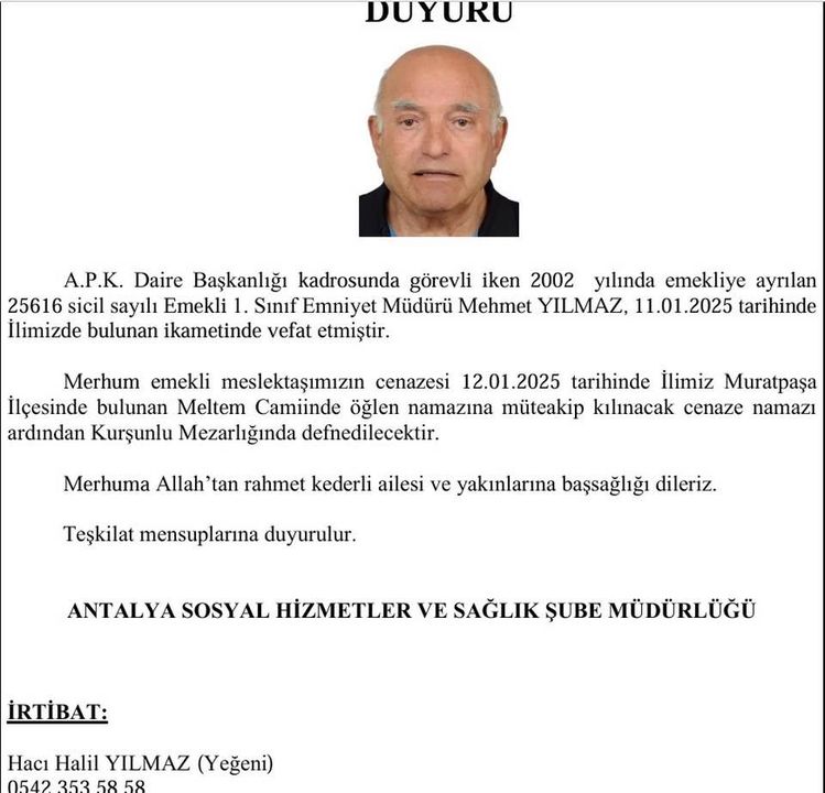 Antalya Eski Emniyet Müdürü Mehmet Yılmaz Vefat Etti  2