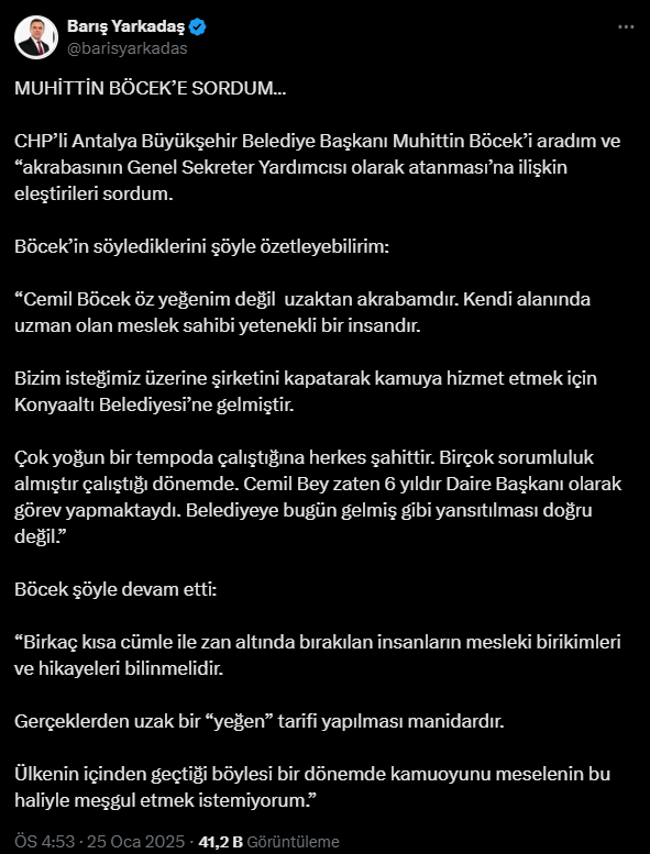 Muhittin Böcek Tepki Çeken Atama Hakkında Konuştu! “Öz Yeğenim Değil, Uzaktan Akrabamdır”