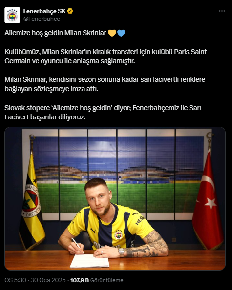 Fenerbahçe Yeni Transferini Kiralık Olarak Kadrosuna Kattı