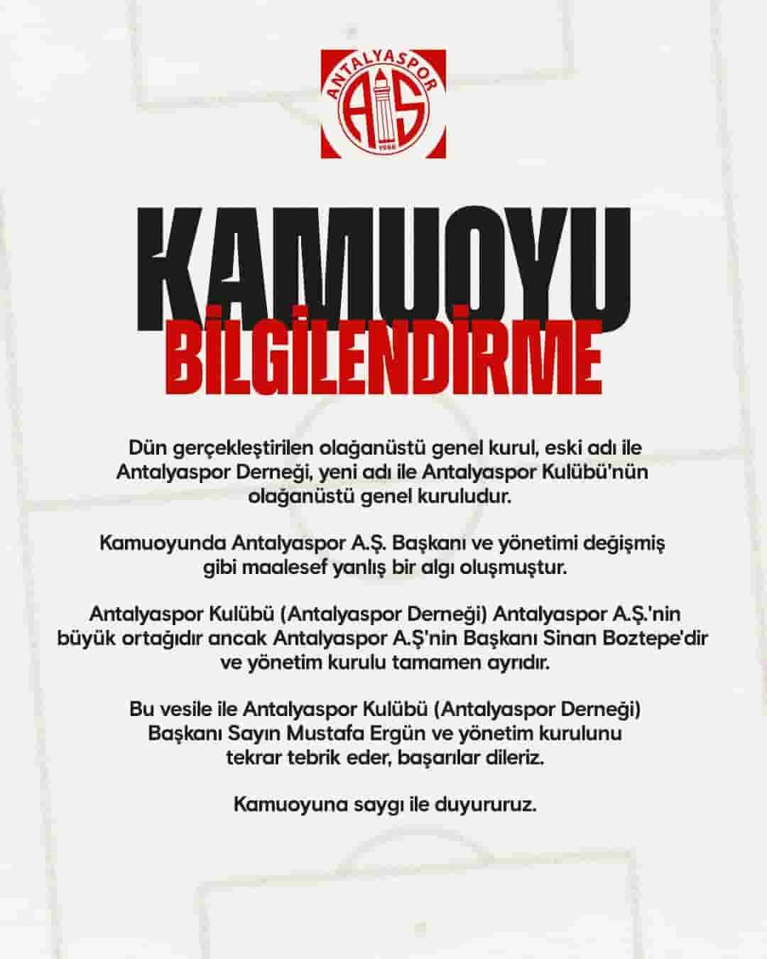 Antalyaspor’dan Başkanlık Açıklaması