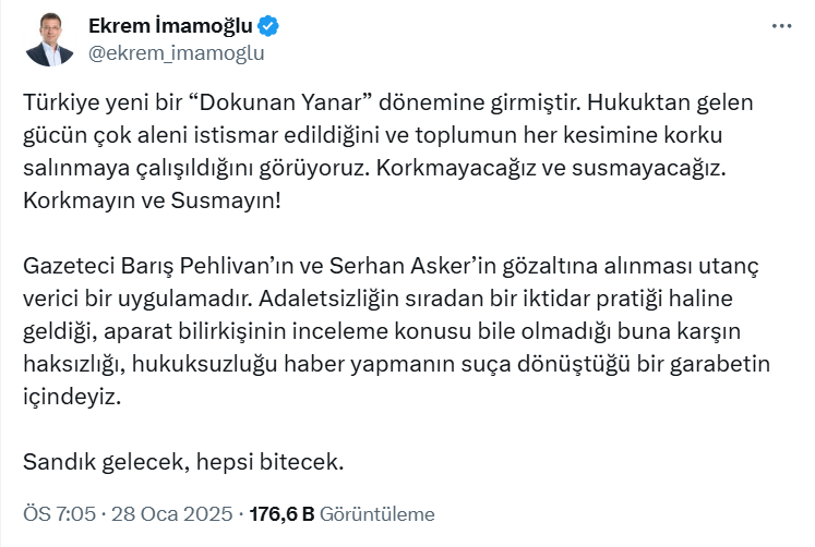 İmamoğlu ve Dervişoğlu’ndan Gazetecilere Yönelik Gözaltılara Sert Tepki!