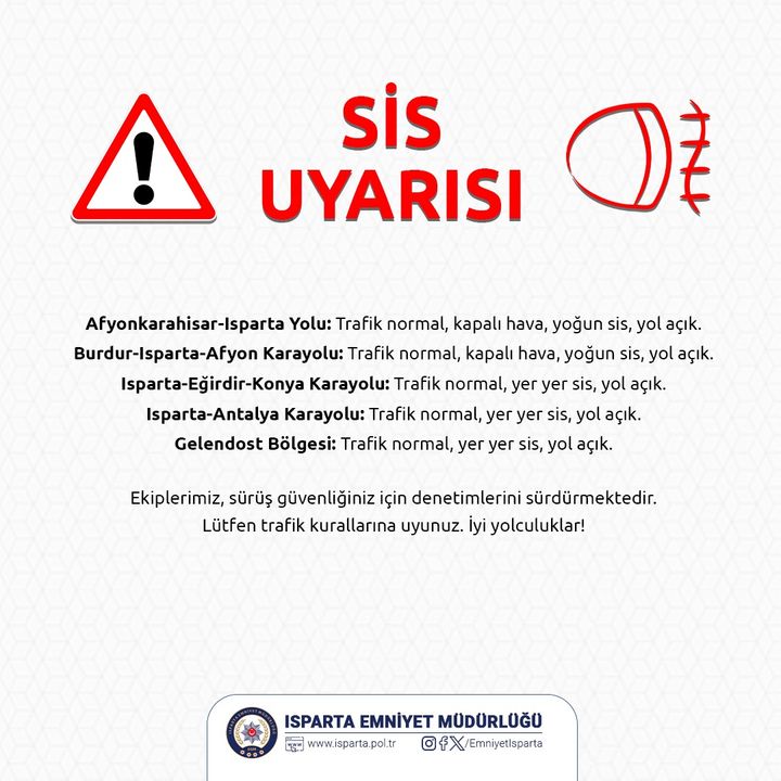 Isparta Antalya Karayolunda Yoğun Sis Uyarısı 2