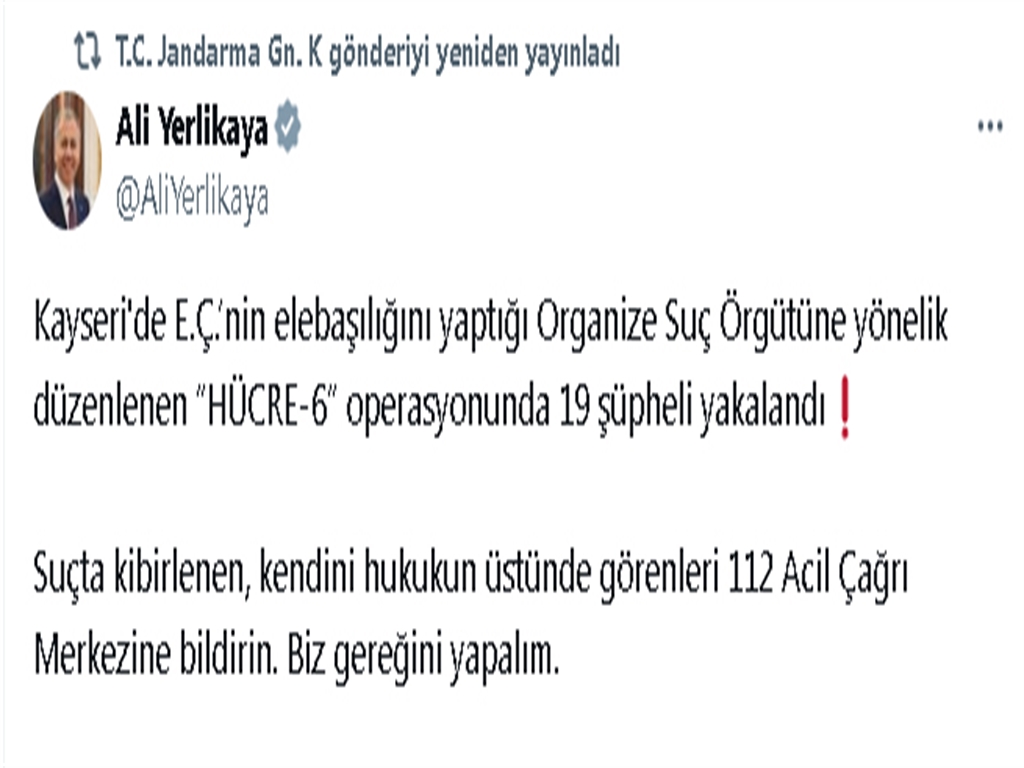 Kayseri'de Organize Suç Örgütüne Yapılan Operasyonda 19 Şüpheli Yakalandı