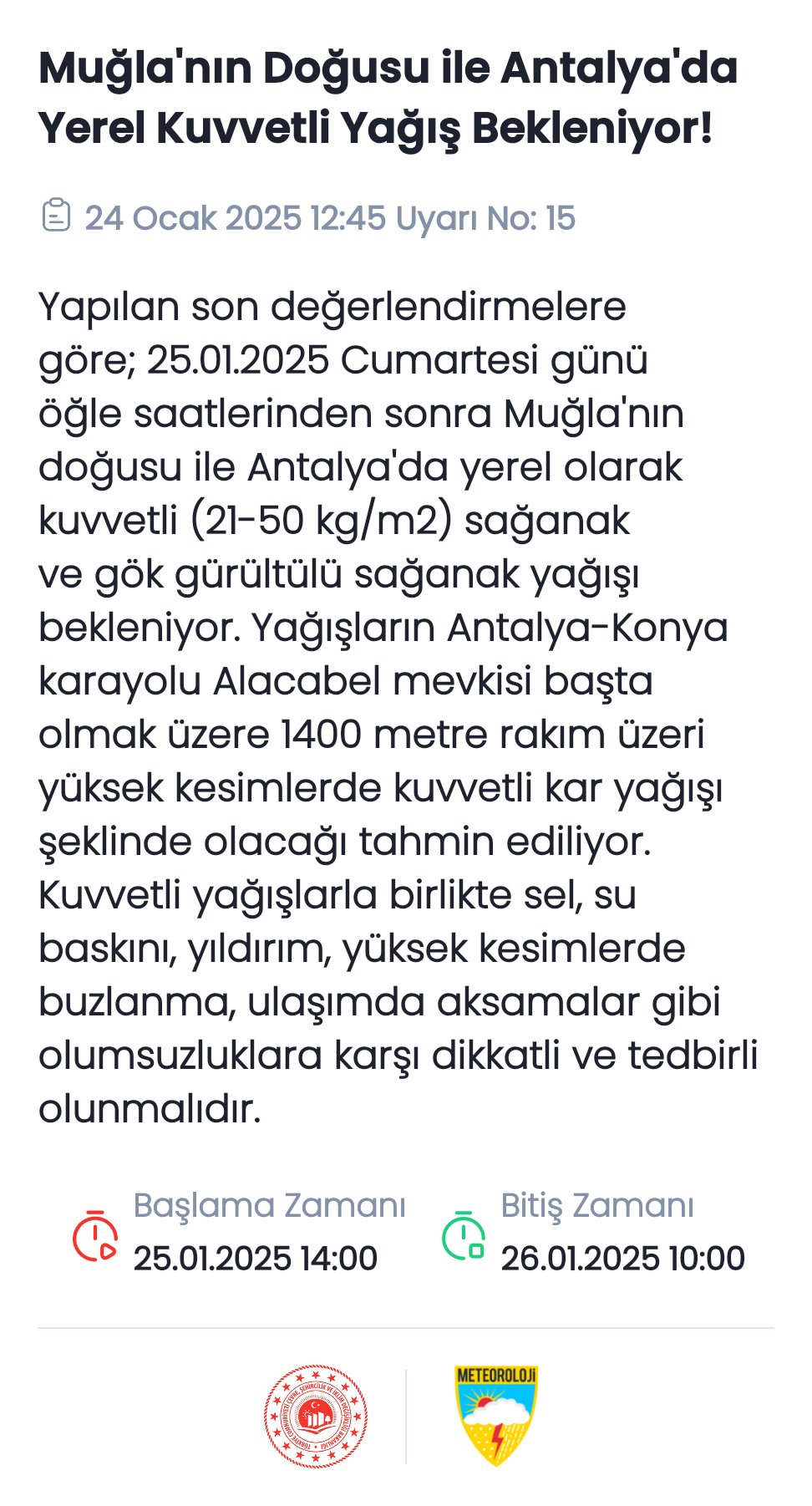 Meteoroloji'den Antalya İçin Sağanak ve Kar Yağışı Uyarısı!