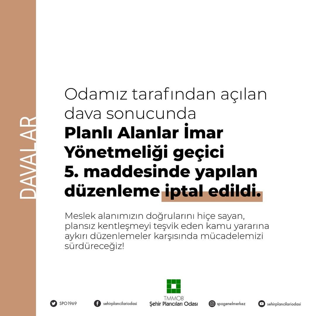 Planlı Alanlar İmar Yönetmeliği Düzenlemesi İptal Edildi