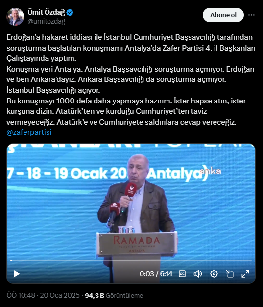 Ümit Özdağ'ın Antalya'daki Konuşması Hakkında Soruşturma!