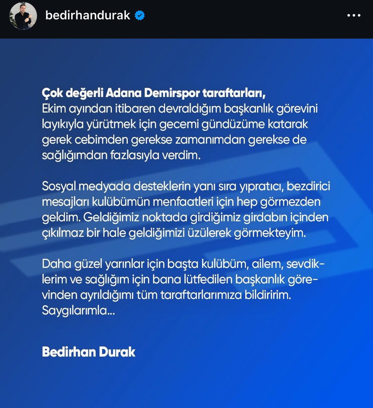 Adana Demirspor Başkanı İstifa Etti!