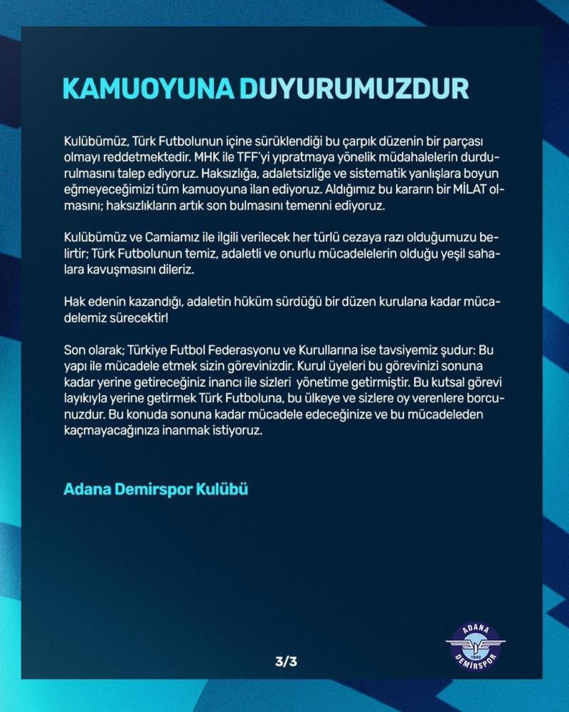 Adana Demirspor'dan Galatasaray Maçı Sonrası İlk Açıklama!