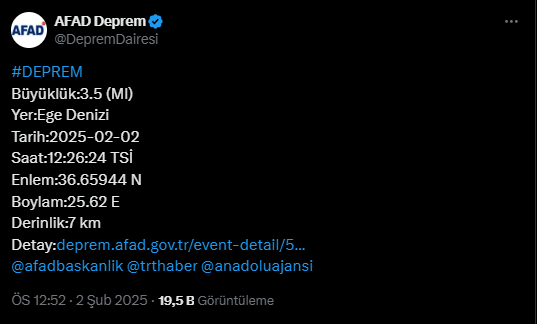 AFAD Açıklama Yaptı: Ege Denizi'nde Peş Peşe Üç Deprem