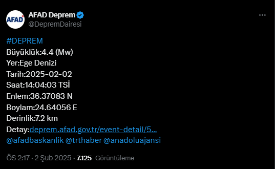 AFAD Açıklama Yaptı: Ege Denizi'nde Peş Peşe Üç Deprem