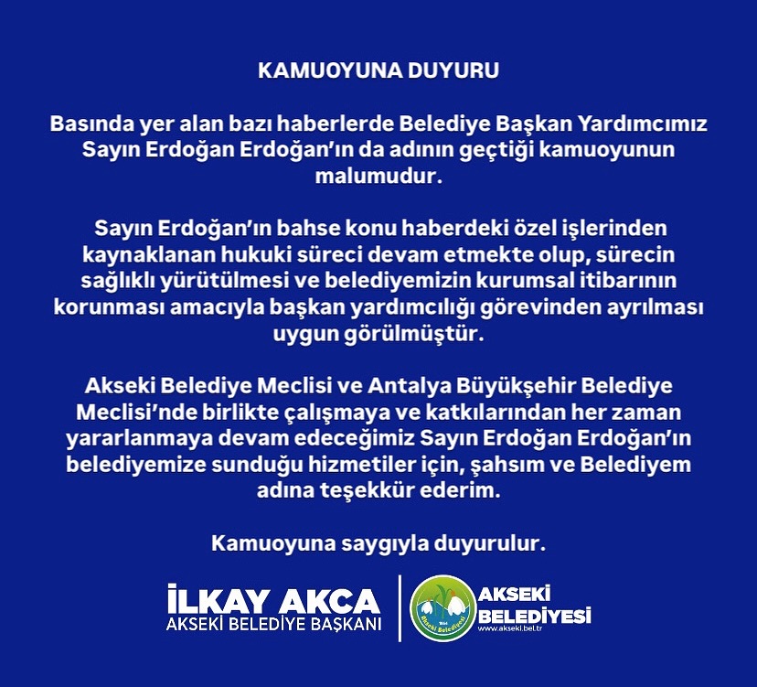 Akseki Belediyesi'nde Üst Düzey Yönetici Görevden Alındı