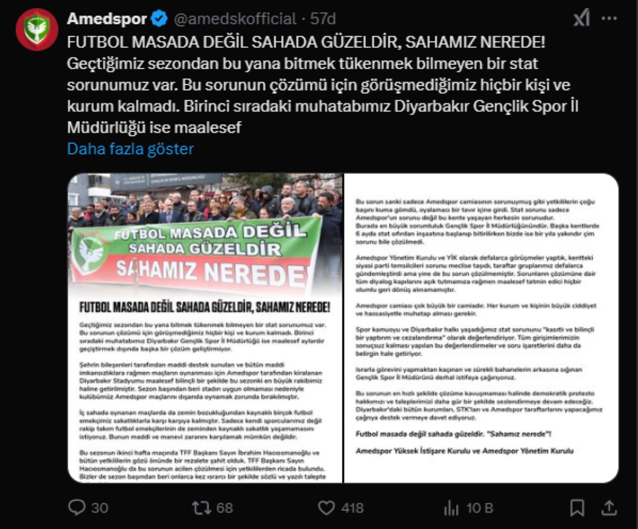 Amedspor’dan Stat Tepkisi: “Futbol Masada Değil, Sahada Güzeldir"