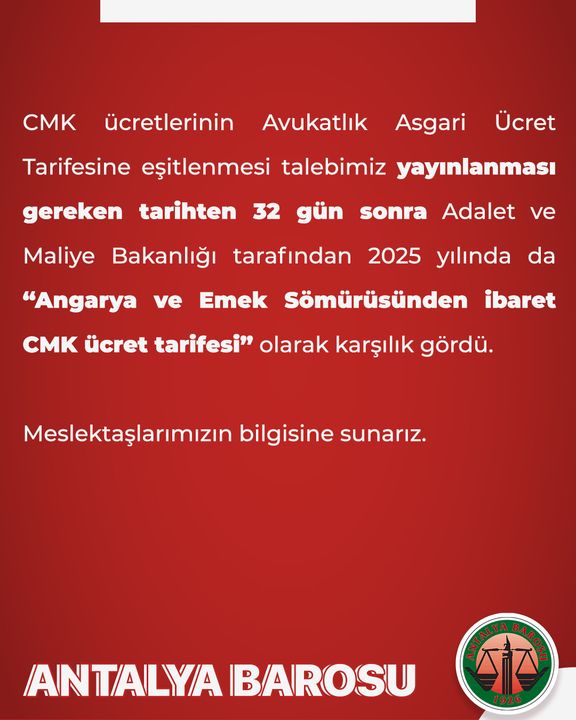 Antalya Barosu'ndan 2025 Cmk Ücretlerine Tepki 2