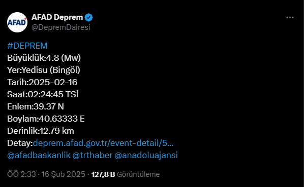 Bingöl'de 4.8 Büyüklüğünde Deprem! Çevre İllerden Hissedildi