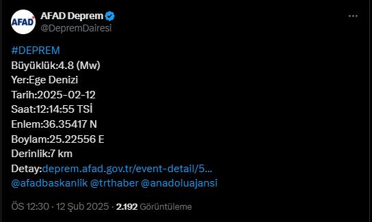 Ege Denizi'nde 10 Dakika Arayla 4.8'lik İkinci Deprem!