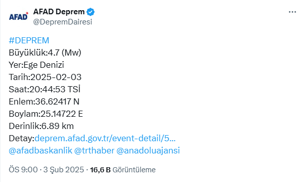 Ege Denizi'nde Depremler Etkisini Sürdürüyor: 4.7 Büyüklüğünde Deprem!