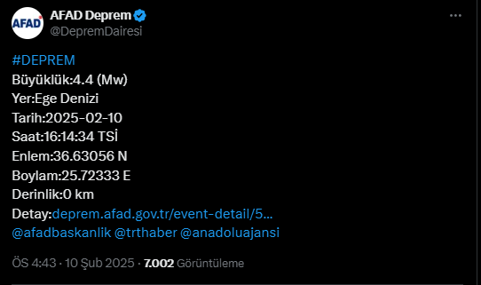 Ege Denizi'nde Peş Peşe 3 Deprem! 