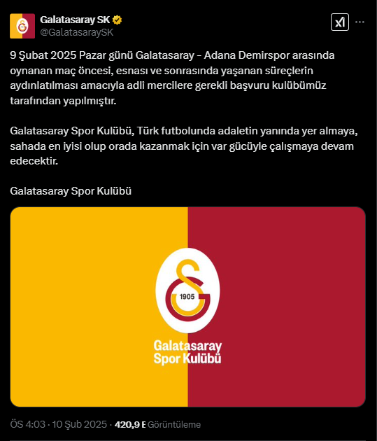 Galatasaray’dan Adana Demirspor Maçı İlk Açıklama!