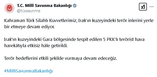 Irak'ın Kuzeyinde 5 PKK'lı Ter*rist Etkisiz Hale Getirildi