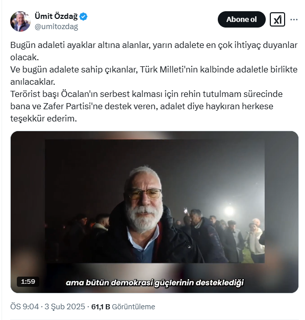 Tutuklu Bulunan Ümit Özdağ'dan Yeni Açıklama!