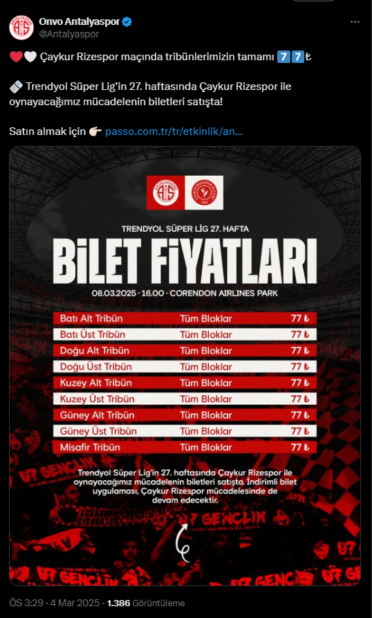 Antalyaspor’un 77 TL Bilet Kampanyası Devam Ediyor