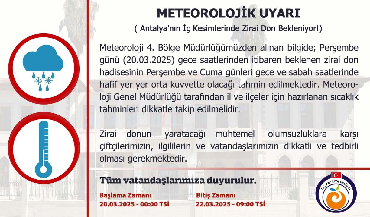 Antalya'ya Fırtına Ve Zirai Don Uyarısı! Meteoroloji Saat Verdi  3